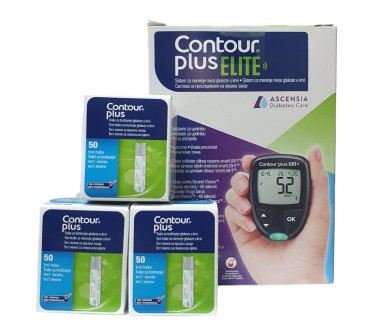 ПРОМО АПАРАТ ЗА КР. ЗАХАР ГЛЮКОМЕР CONTOUR PLUS ELITE + 3 оп. ТЕСТ ЛЕНТИ х 50бр.